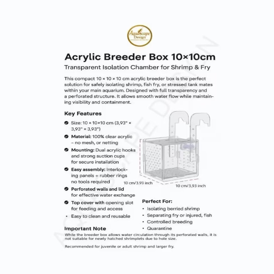 Aquarium Breeder Box – Acrylic Isolation Box 10x10x10cm for Shrimp & Fish Aquarium Equipment